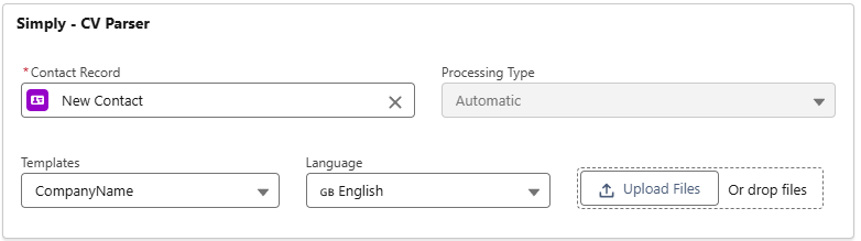 CV Parser upload form: New Contact with Automatic processing